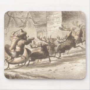 Vintage Weihnachtsmann- und Ren-Illustration Mousepad