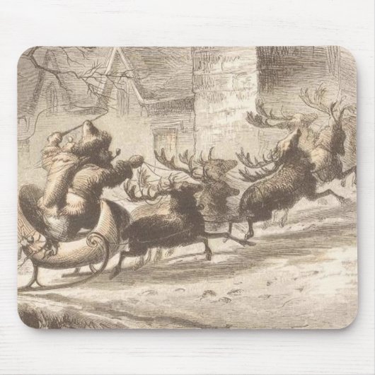 Vintage Weihnachtsmann- und Ren-Illustration Mousepad (Vorne)