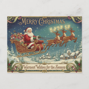 Vintage Weihnachtsmann und Rentierschlitten Feiertagspostkarte