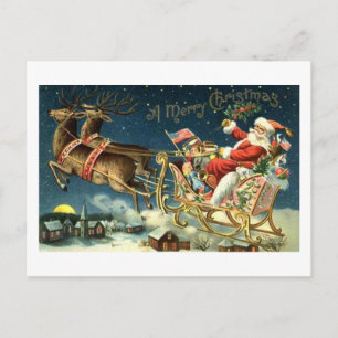 Vintage Weihnachtsmann und Schlitten Feiertagspostkarte