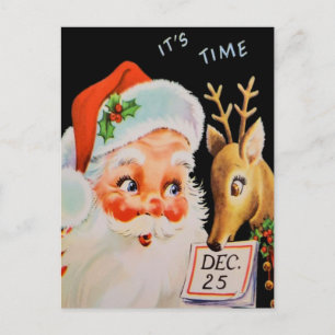 Vintage Weihnachtsmann und seine Rentiere Feiertagspostkarte