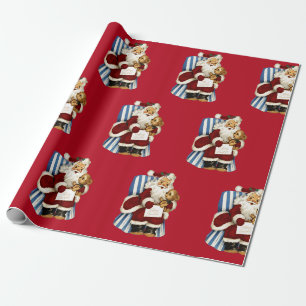 Vintage-Weihnachtsmann und Teddybär Geschenkpapier