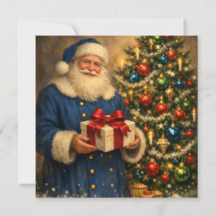 Vintage Weihnachtsmann und Weihnachtsbaum  Feiertagskarte