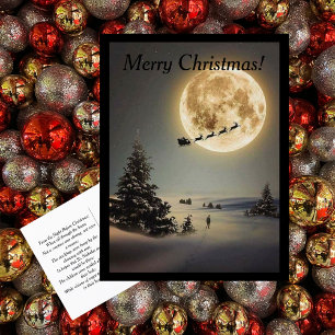 Vintage-Weihnachtsmann unter Vollmond-Flugpostkart Feiertagspostkarte