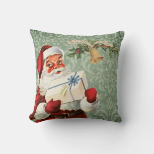 Vintage Weihnachtsmann viktorianisches Grün Kissen