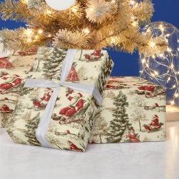 Vintage-Weihnachtsmann-Wald-Schlittenfahrt-Muster Geschenkpapier