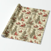 Vintage-Weihnachtsmann-Wald-Schlittenfahrt-Muster Geschenkpapier (Ungerollt)