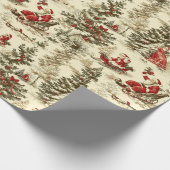 Vintage-Weihnachtsmann-Wald-Schlittenfahrt-Muster Geschenkpapier (Ecke)