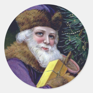 Vintage Weihnachtsmann-Weihnachtsaufkleber - lila Runder Aufkleber