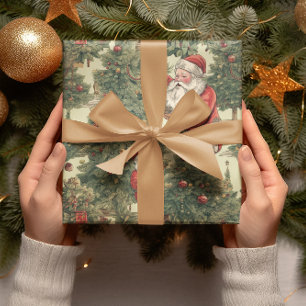 Vintage Weihnachtsmann Weihnachtsbaum Muster Geschenkpapier
