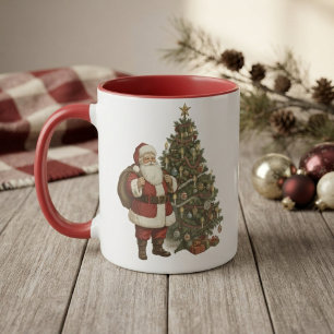 Vintage Weihnachtsmann & Weihnachtsbaum Tasse