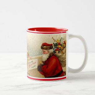 Vintage-Weihnachtsmann-Weihnachtsszene-Kaffeebeche Zweifarbige Tasse