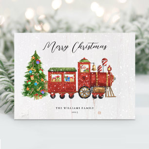 Vintage-Weihnachtsmann-Weihnachtszug Nicht-Foto Feiertagskarte