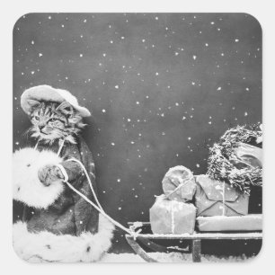 Vintage Weihnachtsmann-Winter-Weihnachtskatze mit Quadratischer Aufkleber