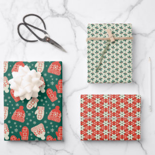 Vintage Weihnachtsmäntel und -fäuste Geschenkpapier Set