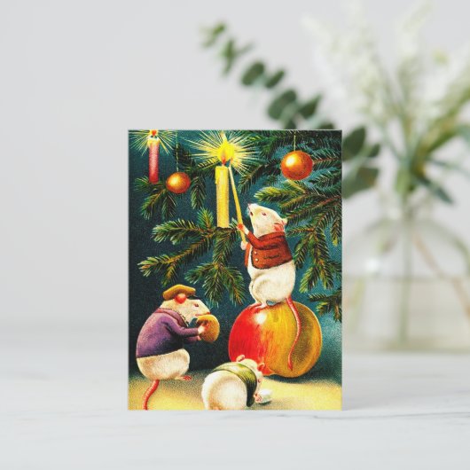 Vintage Weihnachtsmäuse Weihnachtskarten Feiertagspostkarte (Stehend Vorderseite)
