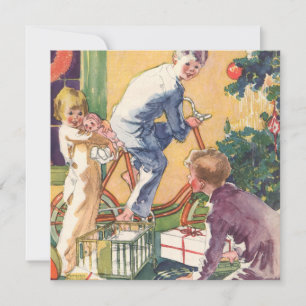 Vintage Weihnachtsmorgen, Kinder mit Geschenken Feiertagskarte