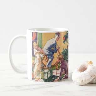 Vintage Weihnachtsmorgen, Kinder mit Geschenken Kaffeetasse