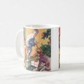 Vintage Weihnachtsmorgen, Kinder mit Geschenken Kaffeetasse (Vorderseite Links)