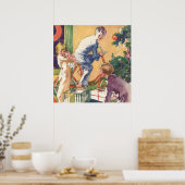 Vintage Weihnachtsmorgen, Kinder mit Geschenken Poster (Küche)