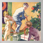 Vintage Weihnachtsmorgen, Kinder mit Geschenken Poster (Vorne)