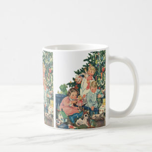 Vintage Weihnachtsmorgen, Kinder öffnen Geschenke Kaffeetasse