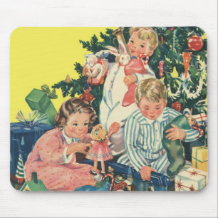 Vintage Weihnachtsmorgen, Kinder öffnen Geschenke Mousepad