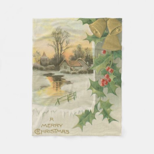 Vintage Weihnachtsmorgen-Winter-Landschaft Fleecedecke (Vorderseite)