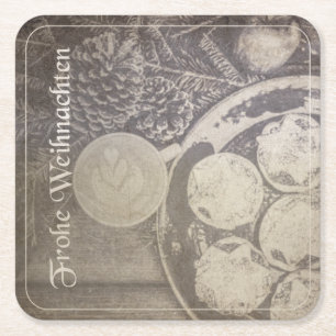 Vintage-Weihnachtsmotiv mit Keksen und Kaffee Rechteckiger Pappuntersetzer