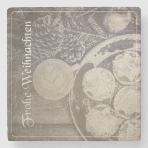 Vintage-Weihnachtsmotiv mit Keksen und Kaffee Steinuntersetzer