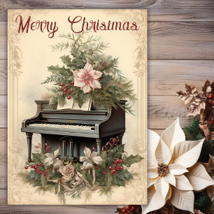 Vintage Weihnachtsmusik Flügel Grünpflanzen Feiertagskarte