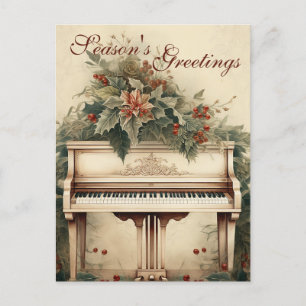 Vintage Weihnachtsmusik Flügel Grünpflanzen Feiertagspostkarte