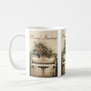 Vintage Weihnachtsmusik Flügel Grünpflanzen Kaffeetasse