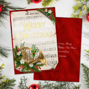 Vintage Weihnachtsmusik Franzhorn Rot Gold Folien Feiertagskarte