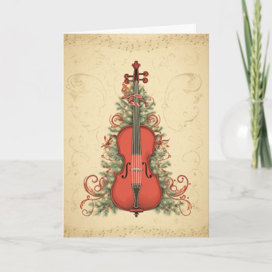 Vintage Weihnachtsmusik und Cello Feiertagskarte (Vorderseite)
