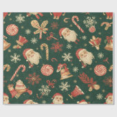 Vintage-Weihnachtsmuster auf Grün Geschenkpapier (Flach)