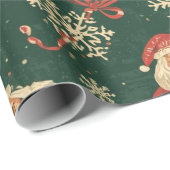 Vintage-Weihnachtsmuster auf Grün Geschenkpapier (Rolleneckpunkt)