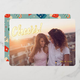 Vintage Weihnachtsmuster Chef Ein Foto Gold Folien Feiertagskarte