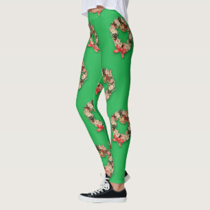 Vintage-Weihnachtsmuster, florale Kränze auf Grün Leggings