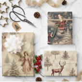 Vintage Weihnachtsmuster Geschenkpapier Set