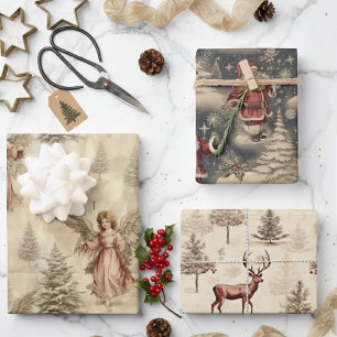 Vintage Weihnachtsmuster Geschenkpapier Set