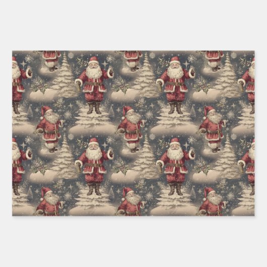 Vintage Weihnachtsmuster Geschenkpapier Set (Vorderseite 2)