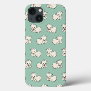 Vintage-Weihnachtsmuster mit Baby-Lamm auf Grün Case-Mate iPhone Hülle