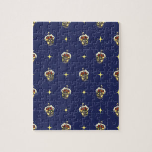 Vintage-Weihnachtsmuster mit Laterne auf Blau Puzzle