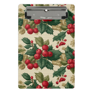 Vintage-Weihnachtsmuster mit Stechpalme und Beeren Mini Klemmbrett