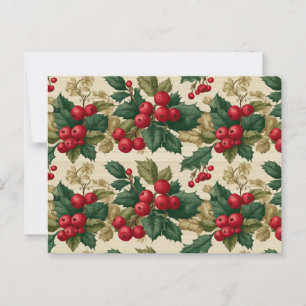 Vintage-Weihnachtsmuster mit Stechpalme und Beeren Postkarte