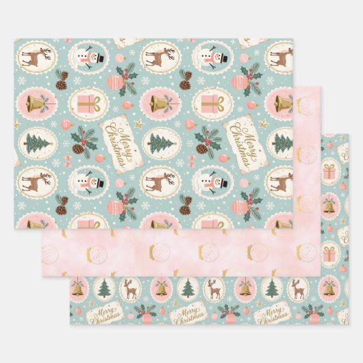 Vintage-Weihnachtsmuster-Wrap-Papier Geschenkpapier Set (Set)
