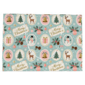 Vintage-Weihnachtsmuster-Wrap-Papier Große Geschenktüte (Rückseite)
