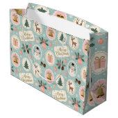 Vintage-Weihnachtsmuster-Wrap-Papier Große Geschenktüte (Rückseite Schrägansicht)