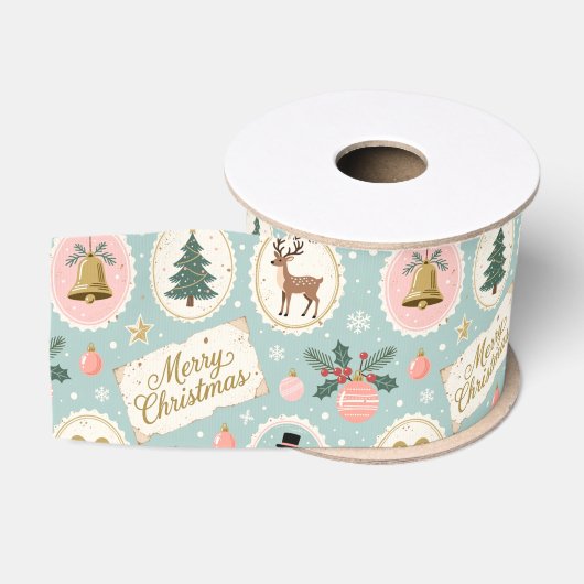 Vintage-Weihnachtsmuster-Wrap-Papier Ripsband (Spule)